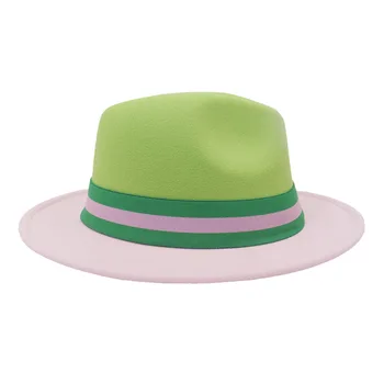 2021 Avrupa Amerikan Moda Kireç Yeşil Pembe Caz Panama Yün Keçe Fedora Şapka Kadın Erkek Kovboy Açık Şapka