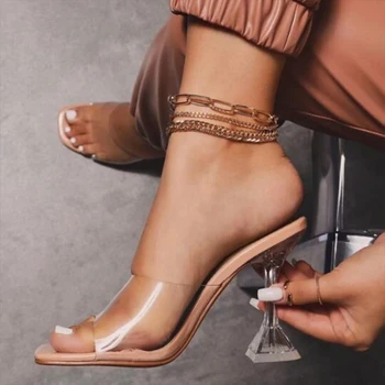 PVC Jöle Sandalet Açık Parmaklı Yüksek Topuklu Kadın Şeffaf topuklu sandalet Terlik Pompaları Bayan ayakkabıları Seksi Şeffaf Terlik Artı Boyutu 1