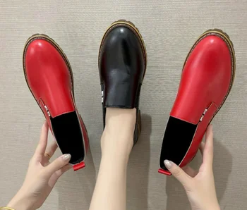 Bahar Sonbahar kadın loafer'lar deri Ayakkabı Kalın Platformu Kayma Kadın Moda Konfor Düşük Topuk Bayanlar Rahat tek ayakkabı 0