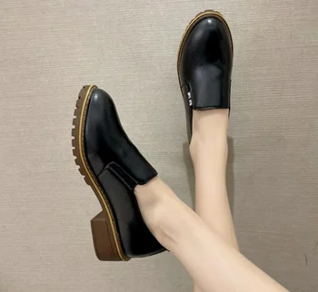 Bahar Sonbahar kadın loafer'lar deri Ayakkabı Kalın Platformu Kayma Kadın Moda Konfor Düşük Topuk Bayanlar Rahat tek ayakkabı 1