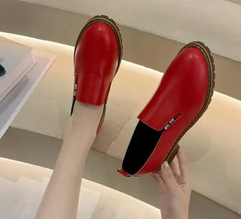 Bahar Sonbahar kadın loafer'lar deri Ayakkabı Kalın Platformu Kayma Kadın Moda Konfor Düşük Topuk Bayanlar Rahat tek ayakkabı 2