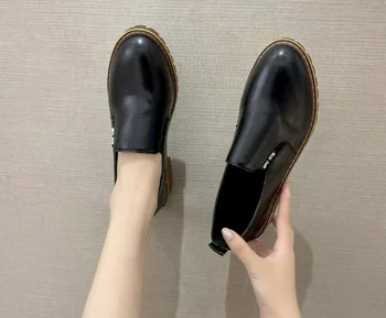 Bahar Sonbahar kadın loafer'lar deri Ayakkabı Kalın Platformu Kayma Kadın Moda Konfor Düşük Topuk Bayanlar Rahat tek ayakkabı 3