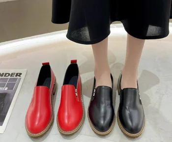 Bahar Sonbahar kadın loafer'lar deri Ayakkabı Kalın Platformu Kayma Kadın Moda Konfor Düşük Topuk Bayanlar Rahat tek ayakkabı 4