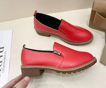 Bahar Sonbahar kadın loafer'lar deri Ayakkabı Kalın Platformu Kayma Kadın Moda Konfor Düşük Topuk Bayanlar Rahat tek ayakkabı 5