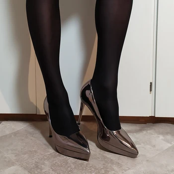 Altın Gümüş Yüksek Topuklu Seksi 12 CM Kadın Platformları Pompaları Fetiş Stilettos Modeli Gösterisi Parti Kulübü Sürükle Kraliçe Unisex Ayakkabı Büyük Size46 1