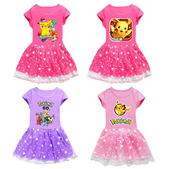 Çocuk Kız Etek Baokemeng Karikatür Baskı Elbise Pikachu Kız Etek Örgü Etek Pembe Etek Günlük Rahat Elbise 0