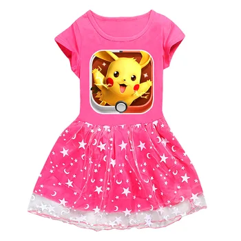 Çocuk Kız Etek Baokemeng Karikatür Baskı Elbise Pikachu Kız Etek Örgü Etek Pembe Etek Günlük Rahat Elbise 1
