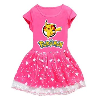 Çocuk Kız Etek Baokemeng Karikatür Baskı Elbise Pikachu Kız Etek Örgü Etek Pembe Etek Günlük Rahat Elbise 3