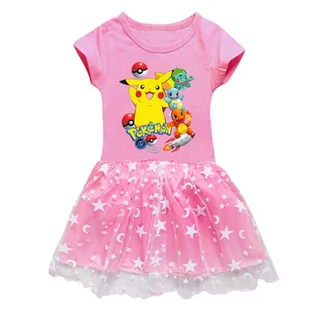 Çocuk Kız Etek Baokemeng Karikatür Baskı Elbise Pikachu Kız Etek Örgü Etek Pembe Etek Günlük Rahat Elbise 4