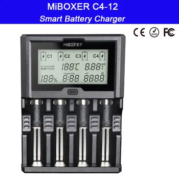 Miboxer C4-12 12A 4 Yuvaları LCD Ekran Akıllı Pil Şarj için Li-Ion / Ni-Mh / Ni-Cd / LiFePO4 18650 14500 26650 AAA AA pil