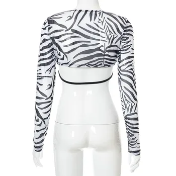 Üstleri Kadın Uzun Kollu Kırpma Üst Zebra baskılı tişört Yaz Kadın Moda Streetwear Y2K Parti Casual Tees Streetwear Üst 0