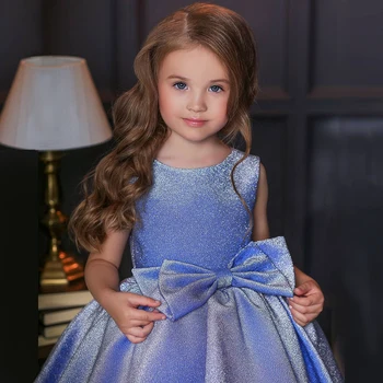 Tül Tutu Prenses Elbiseler 4-10 Yıl Doğum Günü Partisi Çocuklar Için Büyük Yay Balo Kostüm Zarif Sequins Olaylar Balo Giyim 2