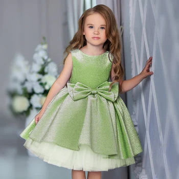 Tül Tutu Prenses Elbiseler 4-10 Yıl Doğum Günü Partisi Çocuklar Için Büyük Yay Balo Kostüm Zarif Sequins Olaylar Balo Giyim 3