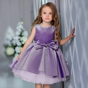 Tül Tutu Prenses Elbiseler 4-10 Yıl Doğum Günü Partisi Çocuklar Için Büyük Yay Balo Kostüm Zarif Sequins Olaylar Balo Giyim 4