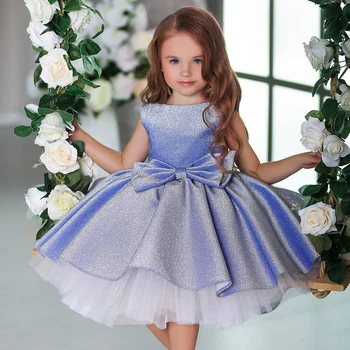 Tül Tutu Prenses Elbiseler 4-10 Yıl Doğum Günü Partisi Çocuklar Için Büyük Yay Balo Kostüm Zarif Sequins Olaylar Balo Giyim 5