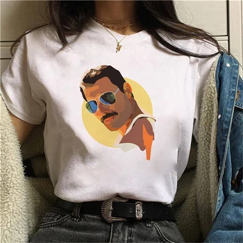Yaz Freddie Mercury T Gömlek Kadın Kraliçe Komik Tee Vintage Ulzzang Tshirt Gotik Kadın Giyim T-shirt Rahat 90 s Femme 0