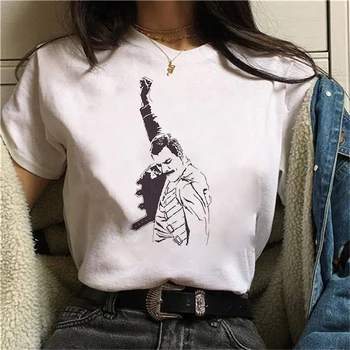 Yaz Freddie Mercury T Gömlek Kadın Kraliçe Komik Tee Vintage Ulzzang Tshirt Gotik Kadın Giyim T-shirt Rahat 90 s Femme 5