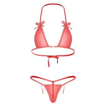Kadın Mikro bikini seti Şeffaf See-through Mesh Bikini Iç Çamaşırı Mayo Halter Dantel-up çizgisiz Sutyen Üst tek Parça Bikini Tanga