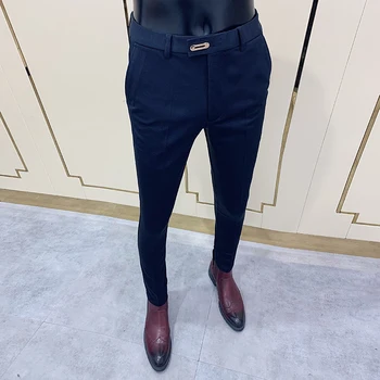 2021 Erkekler Iş Elbise Pantolon Kore Tarzı Slim Fit Ofis Sosyal Suit TrousersCasual Pantolon Streetwear Siyah Haki Lacivert