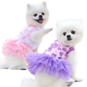 2021 Yeni Sevimli Köpek Giysileri Yaz Küçük Köpek Şeftali Çiçeği Elbise Etek Elbise Köpek Giyim Moda evcil hayvan giysileri Etekler XS-XL 2