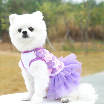 2021 Yeni Sevimli Köpek Giysileri Yaz Küçük Köpek Şeftali Çiçeği Elbise Etek Elbise Köpek Giyim Moda evcil hayvan giysileri Etekler XS-XL 3