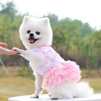 2021 Yeni Sevimli Köpek Giysileri Yaz Küçük Köpek Şeftali Çiçeği Elbise Etek Elbise Köpek Giyim Moda evcil hayvan giysileri Etekler XS-XL 4