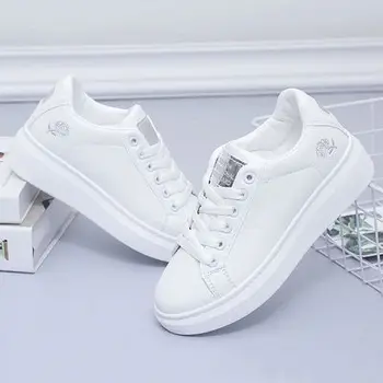 2020New Kış Kadın Çizmeler Dantel-up beyaz ayakkabı Kadın PU Deri Düz Renk kadın ayakkabısı Rahat Kadın Ayakkabı Sneakers