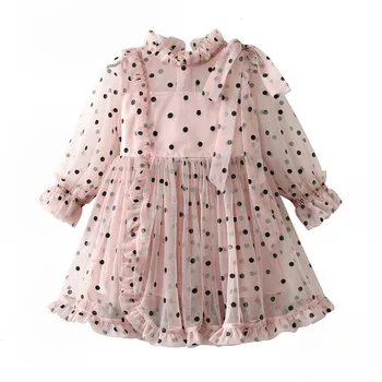Moda Kız Parti Elbiseler Örgü Noktalar Uzun Kollu Çocuk Prenses Elbise Rahat Zarif Çocuk Elbise Bebek Giysileri 4