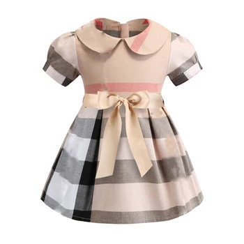 2021 Yeni Yaz Çocuk Kız Tasarımcı Elbiseler Çocuklar Butik Lüks Marka Tasarımcısı Toptan Giyim Ekose Prenses Elbise Kız 0
