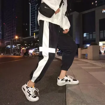 Erkek yazlık pantolonlar Streetwear Hip Hop Joggers Kadınlar Gevşek Yansıtıcı Beyaz Kore Tarzı Pantolon Spor Eşofman Altı Techwear