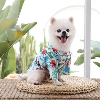 Köpek Hawaii Tarzı Giysiler Pet Yaz Plaj Gömlek Köpek Baskı Ceket Kedi Nefes Kamp Çiçek Yelek Köpek Tatil Aksesuarları 4