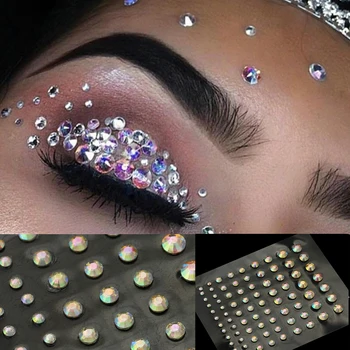 1 PC Dövme Etiket Glitter Elmas Makyaj Eyeliner Göz Farı Yüz Rhinestone Sticker Takı Gözler Makyaj Kristal Çıkartmalar Kadın