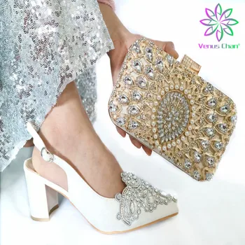 Gümüş Renk Yeni Varış İtalyan Kadın Ayakkabı ve çanta seti Yüksek Kalite Yeni Tasarım Nijeryalı Lady Eğlence Ayakkabı ve Çanta için Parti 0