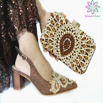 Gümüş Renk Yeni Varış İtalyan Kadın Ayakkabı ve çanta seti Yüksek Kalite Yeni Tasarım Nijeryalı Lady Eğlence Ayakkabı ve Çanta için Parti 3
