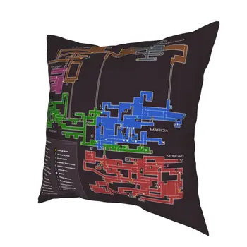 Süper Metroid Harita Kare Yastık Kılıfı Polyester Baskılı Zip Dekor Atmak Yastık Kılıfı Ev Yastık Kılıfı için 45 * 45 cm