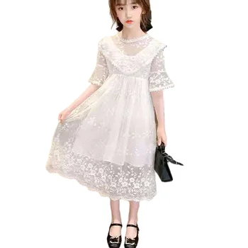 Gençler Kız Elbise Dantel Çiçek Beyaz Uzun Çocuklar Parti Elbise 2020 Yaz Sevimli Prenses Elbiseler Kızlar Için 5 7 9 11 13 15 16 Yıl 3