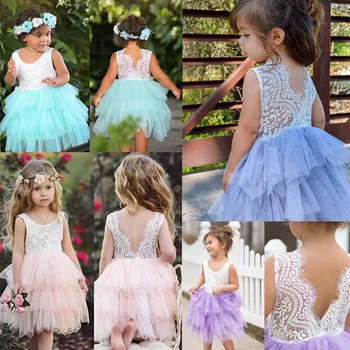 Yaz Çocuklar Bebek Kız Giysileri Tül Tutu Dantel Prenses Elbise Güzel Sevimli Parti Balo Nedime Pageant Elbise 1