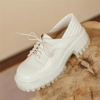 MİLİ-MİYA 2021 Moda Marka Tasarım Platformu Pompaları Dantel Up Kalın Alt İngiliz Tarzı Genç Bayan Günlük Giyim Basit rahat ayakkabılar 0