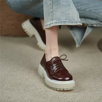 MİLİ-MİYA 2021 Moda Marka Tasarım Platformu Pompaları Dantel Up Kalın Alt İngiliz Tarzı Genç Bayan Günlük Giyim Basit rahat ayakkabılar 1