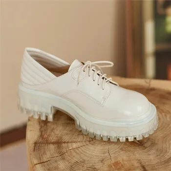 MİLİ-MİYA 2021 Moda Marka Tasarım Platformu Pompaları Dantel Up Kalın Alt İngiliz Tarzı Genç Bayan Günlük Giyim Basit rahat ayakkabılar 3