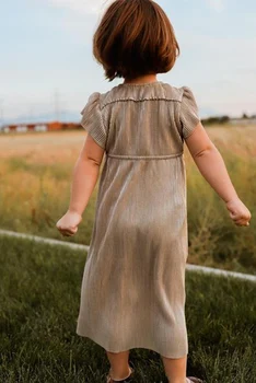 Bebek Kız Haki Klasik Kısa Kollu Uzun Elbise Yürüyor Çocuk Yumuşak Normal Vestidos Elbiseler Çocuk Giysileri için 2 3 4 5 6 Yıl 1