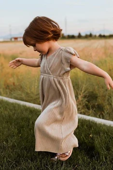 Bebek Kız Haki Klasik Kısa Kollu Uzun Elbise Yürüyor Çocuk Yumuşak Normal Vestidos Elbiseler Çocuk Giysileri için 2 3 4 5 6 Yıl 4