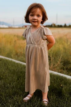 Bebek Kız Haki Klasik Kısa Kollu Uzun Elbise Yürüyor Çocuk Yumuşak Normal Vestidos Elbiseler Çocuk Giysileri için 2 3 4 5 6 Yıl 5