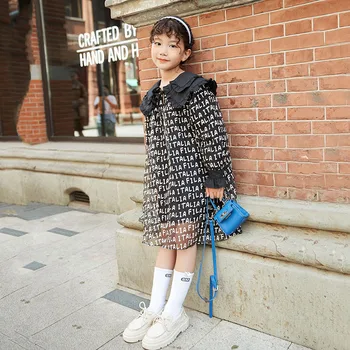 Kore tarzı Kız Mektup baskı Elbise Genç Kız Prenses Zarif Güz Giyim 10 12 13 14 yıl 1