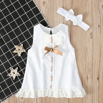 Blotona Bebek Kız Yaz Giyim Seti, Kolsuz Dantel Fırfır Prenses Elbise + Elastik Ilmek Bandı 0-24Months 0