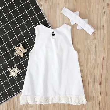 Blotona Bebek Kız Yaz Giyim Seti, Kolsuz Dantel Fırfır Prenses Elbise + Elastik Ilmek Bandı 0-24Months 1