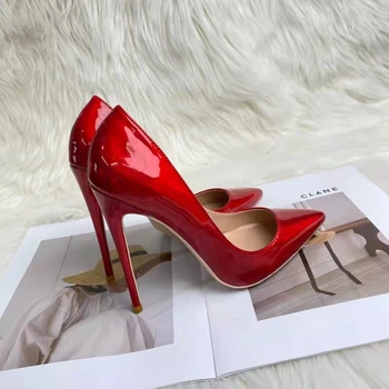 Kırmızı Parlak Kadınlar Sivri Burun Seksi Stiletto Pompalar Moda Tasarımcısı 8 cm 10 12 Yüksek Topuk Parti Ayakkabı Üzerinde Kayma QP148 ROVICIYA 4