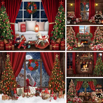 Kış Noel Fotoğraf Backdrop Aile Portre Photocall Pencere Noel Baba Noel Ağaçları Dekor Sahne Çocuk Fotoğraf Arka Plan 5