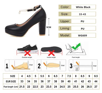 Moda Zarif Boyutu 33-43 Beyaz Kadın Ayakkabı Boncuklu Dekor Ayak Bileği Kayışı Ultra Mary Jane Yüksek Topuklu Pompalar Parti Düğün Ayakkabı 5