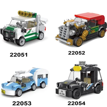 22051-54 Yeni Mini Geri Çekin Araba Kurtarma Vintage Seyahat araba Tuğla oyuncak inşaat blokları Çocuk Boys Için Hediye
